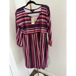 Suzanne Betro Dress Womens Size Medium Pockets Multi Stripe Red Blue New